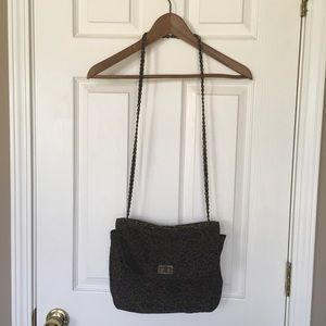 Square Dark Leopard Print Purse w/ Metal chain